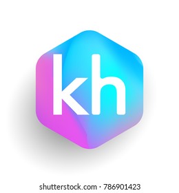 Letter KH logo in hexagon shape and colorful background, letter combination logo design for business and company identity.
