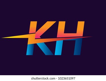 Letter KH logo with Lightning icon, letter combination Power Energy Logo design for Creative Power ideas, web, business and company.