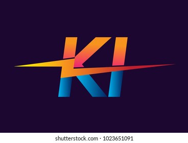 Letter KI logo with Lightning icon, letter combination Power Energy Logo design for Creative Power ideas, web, business and company.