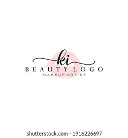 Letter KI Watercolor Lips Premade Logo Design, Logo for Makeup Artist Business Branding, Blush Beauty Boutique Logo Design, Calligraphy Logo