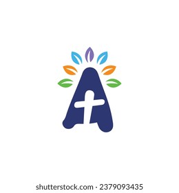 Letter A Kids Church Logo Design Template Inspiration, Vector Illustration.