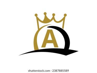 Letter A King Crown Logo Design Vector Template.