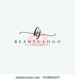 Letter KJ Watercolor Lips Premade Logo Design, Logo for Makeup Artist Business Branding, Blush Beauty Boutique Logo Design, Calligraphy Logo