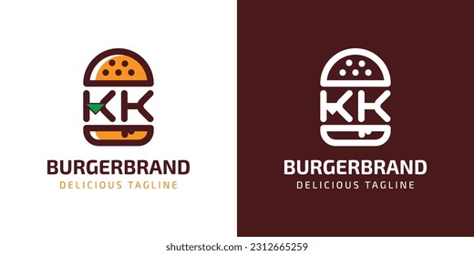Logotipo del Burger KK de la carta, adecuado para cualquier negocio relacionado con la hamburguesa con iniciales K o KK.
