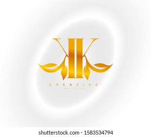 Letter KK Linked Monogram Nature Gold Leaf Logotype White Background