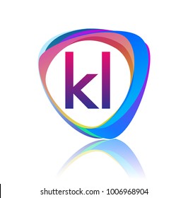 Letter KL logo with colorful splash background, letter combination logo design for creative industry, web, business and company.