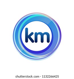 Letter KM logo with colorful circle, letter combination logo design with ring, circle object for creative industry, web, business and company.