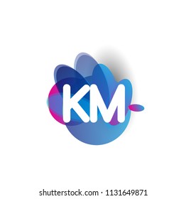 Letter KM logo with colorful splash background, letter combination logo design for creative industry, web, business and company.