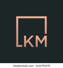 Letter KM Logo design with square frame line art. business consulting concept. studio,room,group icon. Suitable for business, consulting group company. - vector