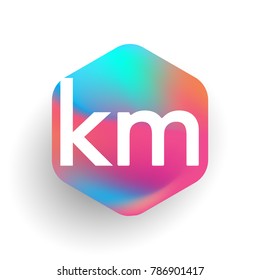 Letter KM logo in hexagon shape and colorful background, letter combination logo design for business and company identity.
