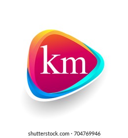 Letter KM logo in triangle shape and colorful background, letter combination logo design for company identity.