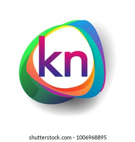 Letter KN logo with colorful splash background, letter combination logo design for creative industry, web, business and company.