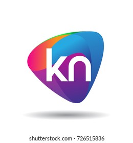 Letter KN logo with colorful splash background, letter combination logo design for creative industry, web, business and company.
