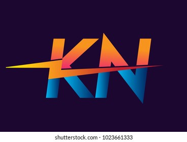 Letter KN logo with Lightning icon, letter combination Power Energy Logo design for Creative Power ideas, web, business and company.