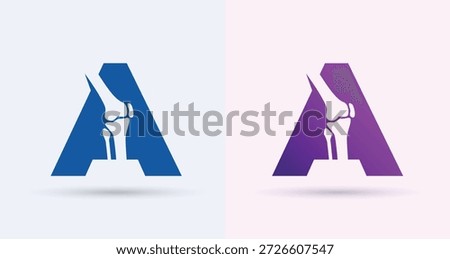 Letter A knee joint orthopedic monogram logo medical bone clinic physiotherapy health icon