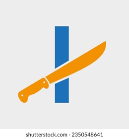 Logo-Design-Vektorvorlagenmesser-Symbol mit Alphabet-Symbol für Letter I-Knife