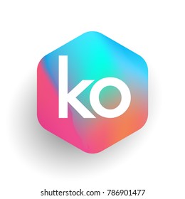 Letter KO logo in hexagon shape and colorful background, letter combination logo design for business and company identity.
