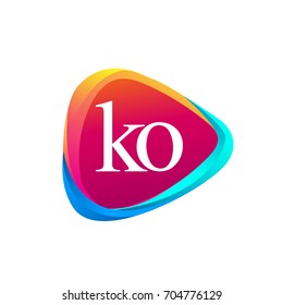 Letter KO logo in triangle shape and colorful background, letter combination logo design for company identity.