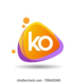 Letter KO logo in triangle splash and colorful background, letter combination logo design for creative industry, web, business and company.