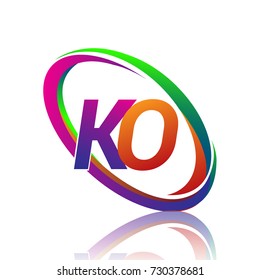 letter KO logotype design for company name colorful swoosh. vector logo for business and company identity.