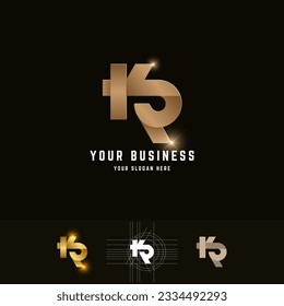 Letter KP or KR monogram logo with grid method design