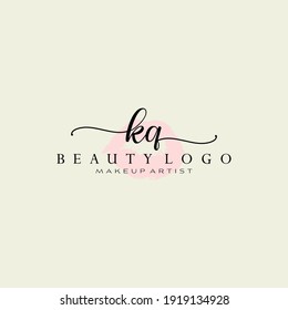 Letter KQ Watercolor Lips Premade Logo Design, Logo for Makeup Artist Business Branding, Blush Beauty Boutique Logo Design, Calligraphy Logo