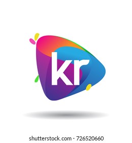 Letter KR logo with colorful splash background, letter combination logo design for creative industry, web, business and company.