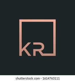Letter KR Logo design with square frame line art. business consulting concept. studio,room,group icon. Suitable for business, consulting group company. - vector