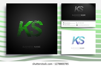 Letter KS logotype with colorful circle, with striped composition letter, sets of business card for company identity, creative industry, web.