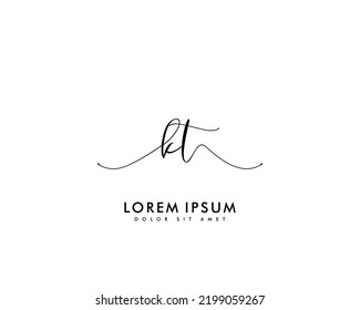 Letter KT Initial handwriting logo with signature and hand drawn style.