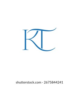 letter kt rt simple flow wavy water blue logo vector 