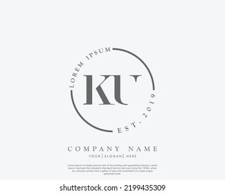 Letter KU Initial handwriting logo with signature and hand drawn style.