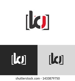 Letter ku linked lowercase logo design template elements. Red letter Isolated on black white grey background. Suitable for business, consulting group company.