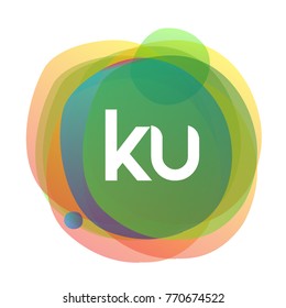 Letter KU logo with colorful splash background, letter combination logo design for creative industry, web, business and company.
