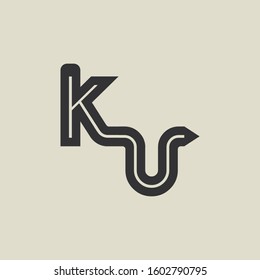Letter KU pencil shape logo design. Link icon in flat style isolated on grey background. Graphic alphabet symbol for your corporate business identity, website, app, UI. Arts logo design inspiration.