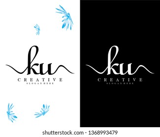 letter ku, uk initial handwriting logo template design vector
