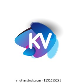 Letter KV logo with colorful splash background, letter combination logo design for creative industry, web, business and company.