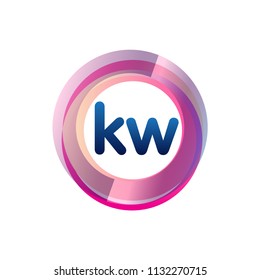 Letter KW logo with colorful circle, letter combination logo design with ring, circle object for creative industry, web, business and company.