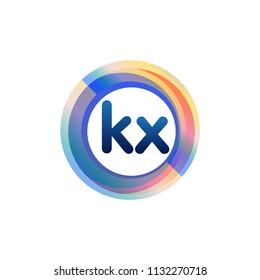Letter KX logo with colorful circle, letter combination logo design with ring, circle object for creative industry, web, business and company.