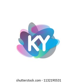 Letter KY logo with colorful splash background, letter combination logo design for creative industry, web, business and company.
