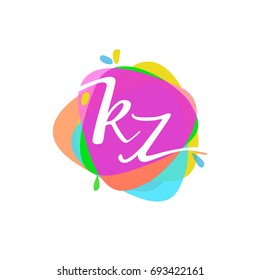 Letter KZ logo with colorful splash background.