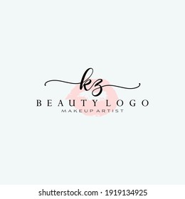 Letter KZ Watercolor Lips Premade Logo Design, Logo for Makeup Artist Business Branding, Blush Beauty Boutique Logo Design, Calligraphy Logo