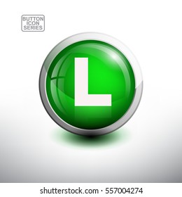 Letter L in 3D Glossy Green Button for web Icon, Education Icon and Alphabet Icon. Vector Illustration