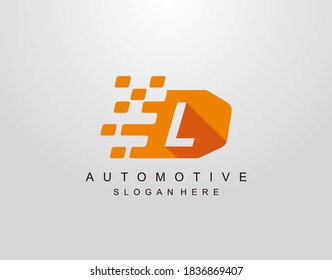 Letter L With Abstract Racing Flag Logo Design. Automotive Icon Template.