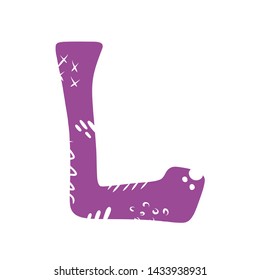 Letter L - abstract vector purple font with cut dots, stripes, lines, spots. Abc, alphabet isolated on white background. Perfect illustration for your design - print, poster, card, logo, label