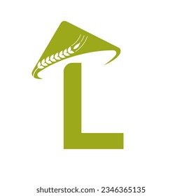 Letter L Agriculture Logo On Concept With Farmer Hat Icon. Farming Logotype Template
