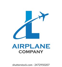 Letter l with airplane logo template illustration. suitable for transportation, brand, travel, agency, web, label, network, marketing etc