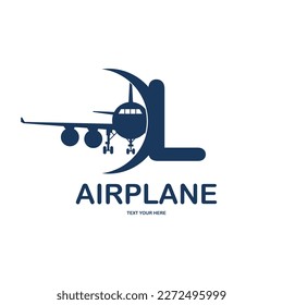 Letter L with airplane vector logo template. Fonts for event, promo, logo, banner, monogram and poster. Alphabet label symbol for branding and identity