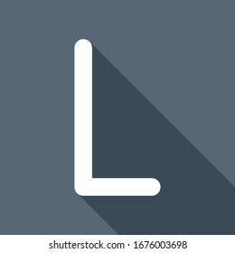 Letter L of alphabet, isolated outline symbol. White flat icon with long shadow on blue background