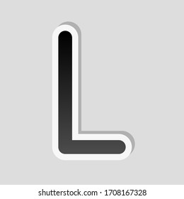 Letter L of alphabet, isolated outline symbol. Sticker style with white border and simple shadow on gray background